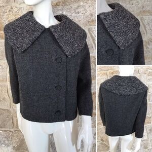 Wonderful Vintage 1960s Italian Wool Coat Jacket Textured Exaggerated Collar